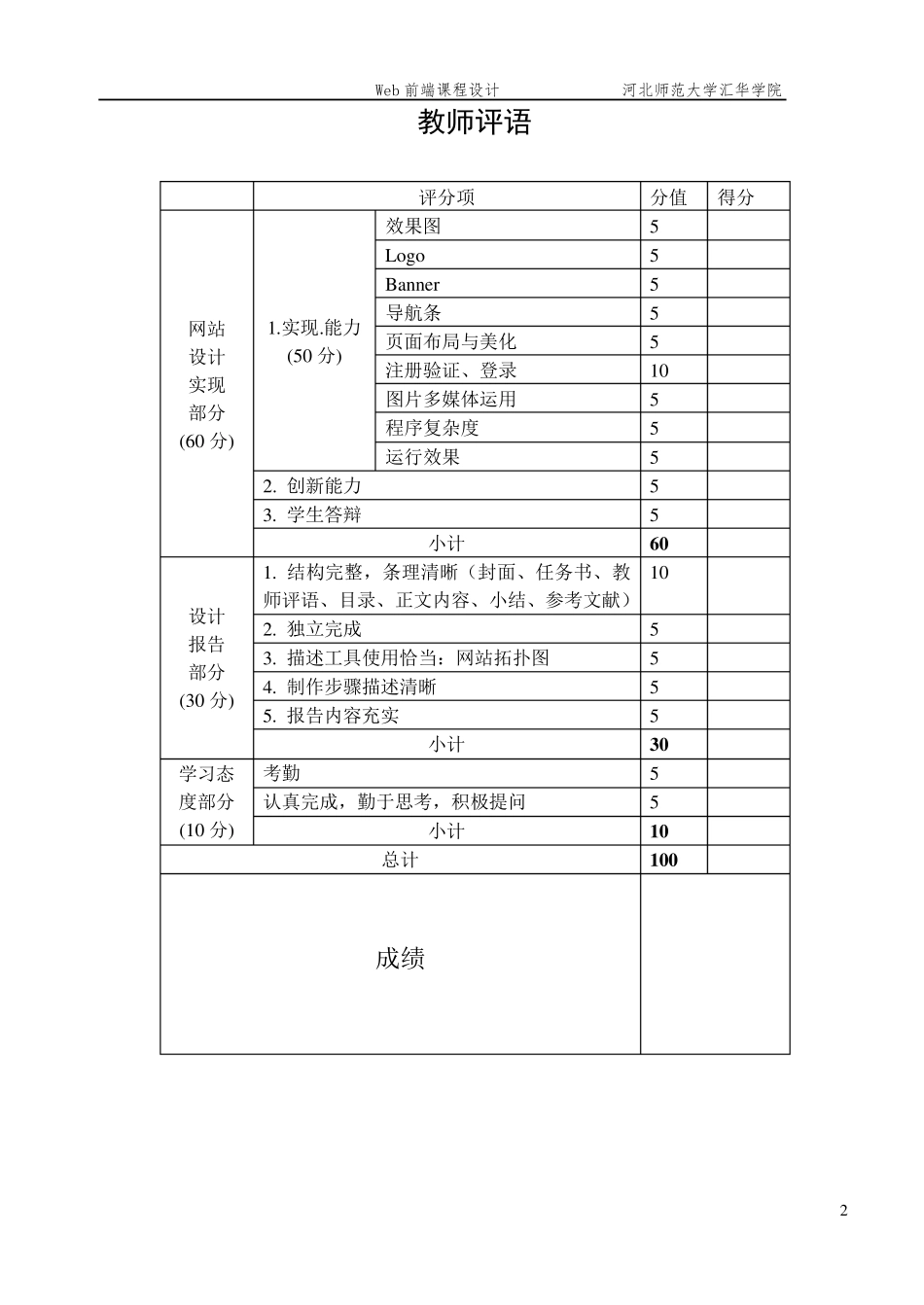 WEB前端技术课程实训报告_第2页