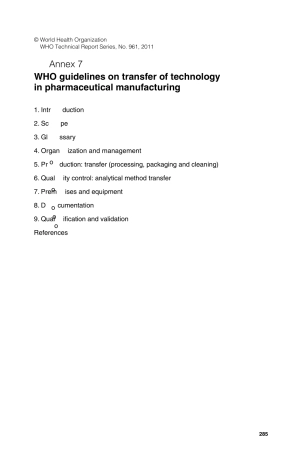 WHO药品生产技术转移指南Annex7