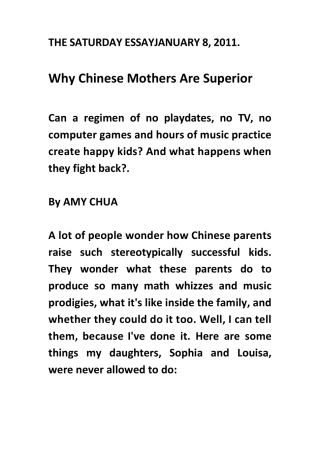 WhyChineseMothersAreSuperior(中国母亲何以更优越)