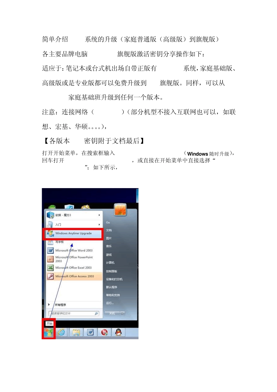 WIN7系统的升级(家庭普通版(高级版)到旗舰版)以及各主要品牌电脑OEMwin7旗舰版激活密钥分享_第1页