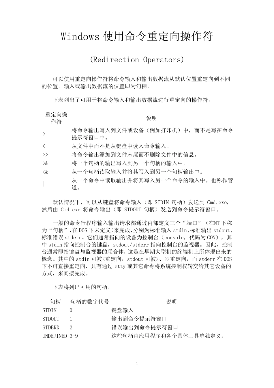 Windows下命令重定向操作符_第1页