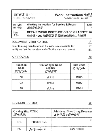 WISRGB002佳士比1200输液泵常见故障检修标准工作流程V100