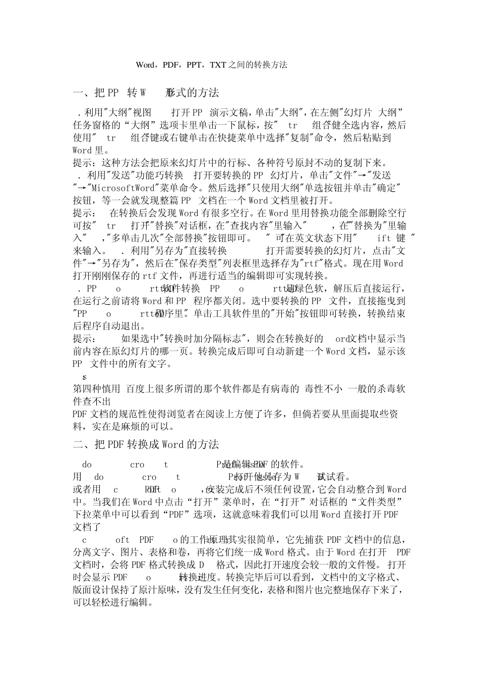 Word,PDE,PDT,TXT之间的转换方法_第1页