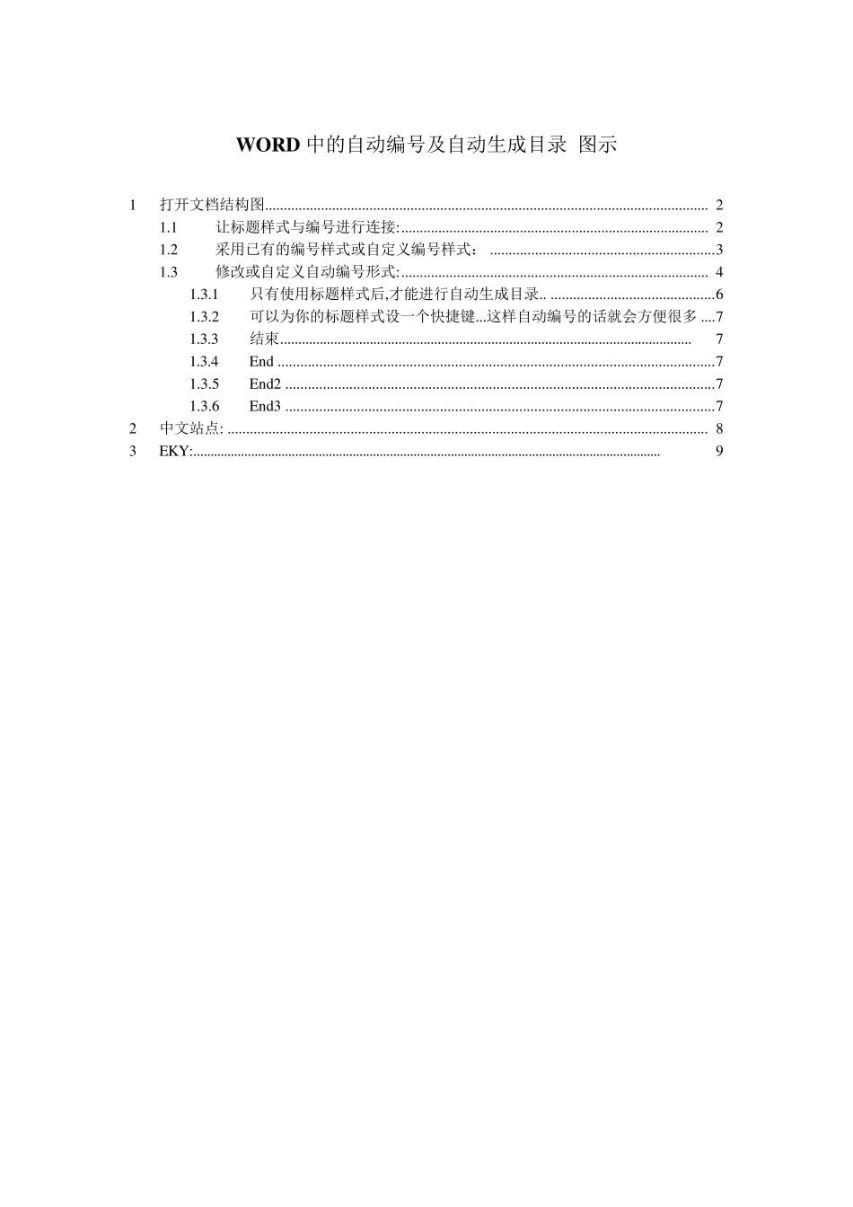 WORD中的自动编号及自动生成目录_第1页