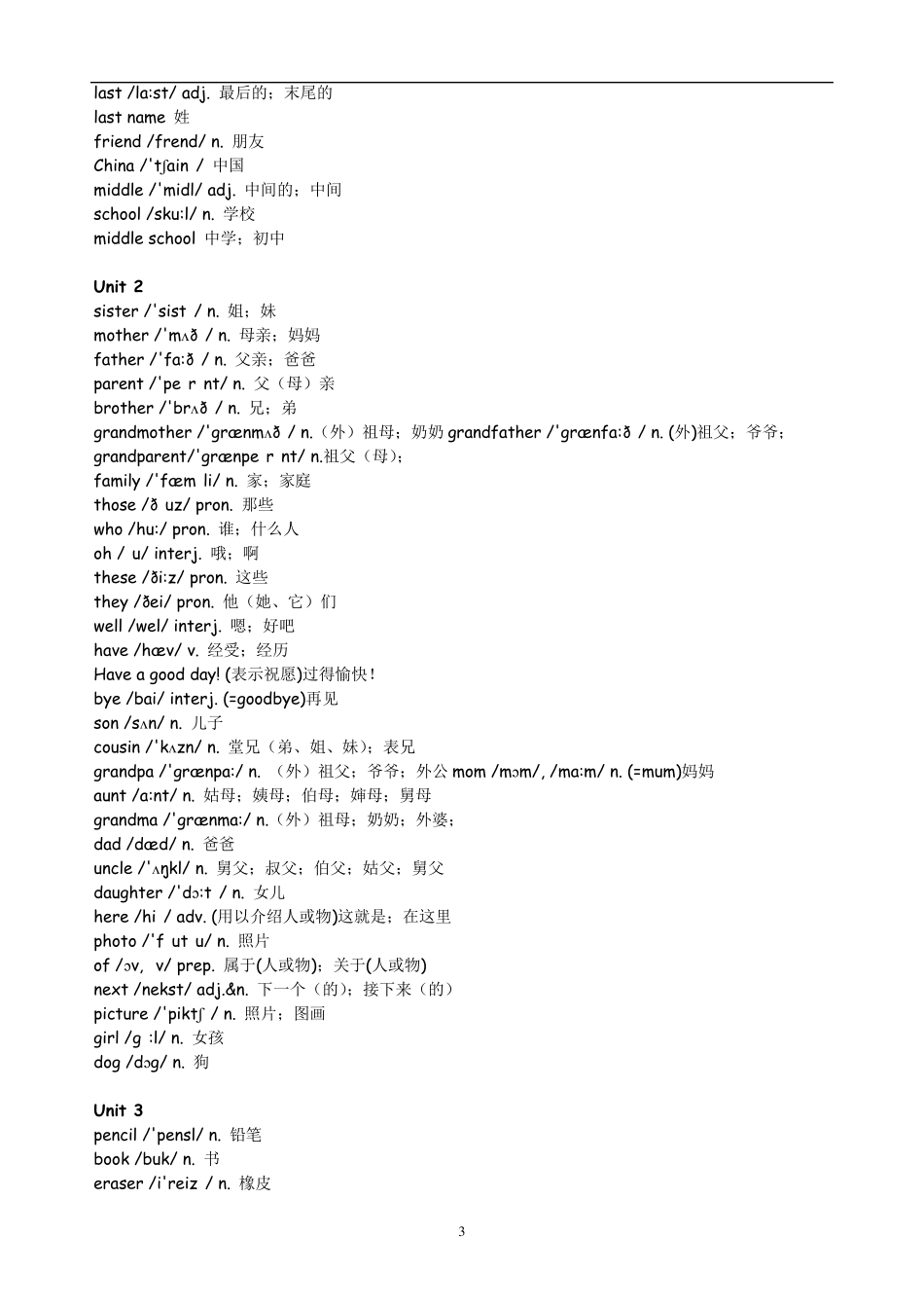 word人教版初中英语单词表(按年级)_第3页