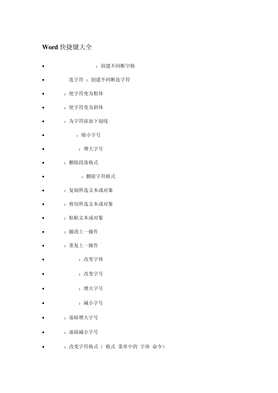 Word文档快捷键大全_第1页