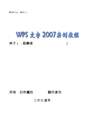 wps2007文字初级教程