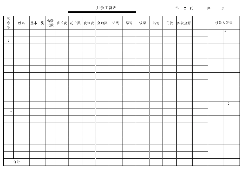 WPSExcel模板——月份工资表_第2页