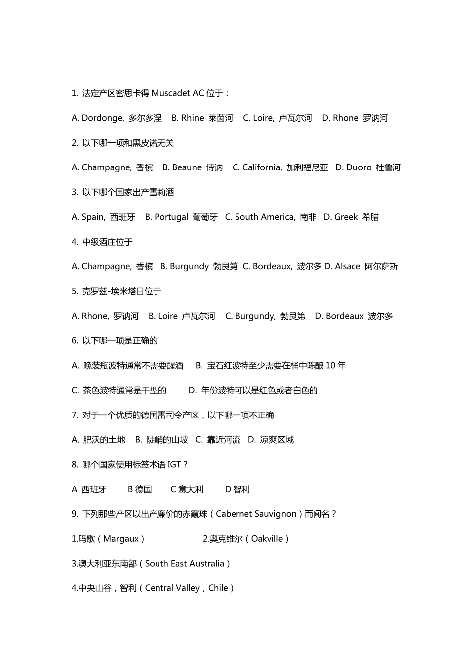 WSET二级复习题库(共229题)_第1页