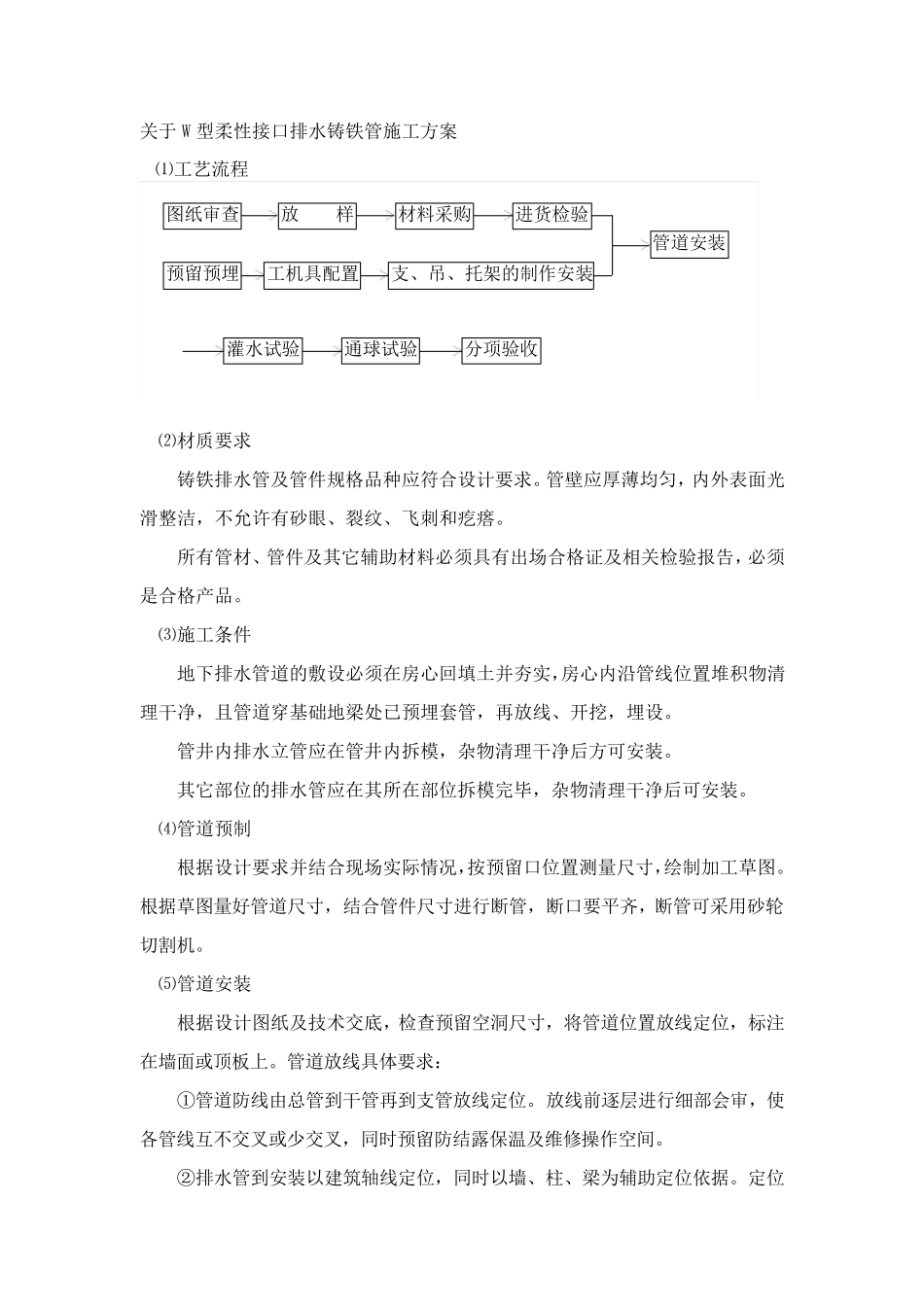 W型柔性铸铁排水管施工工艺_第1页