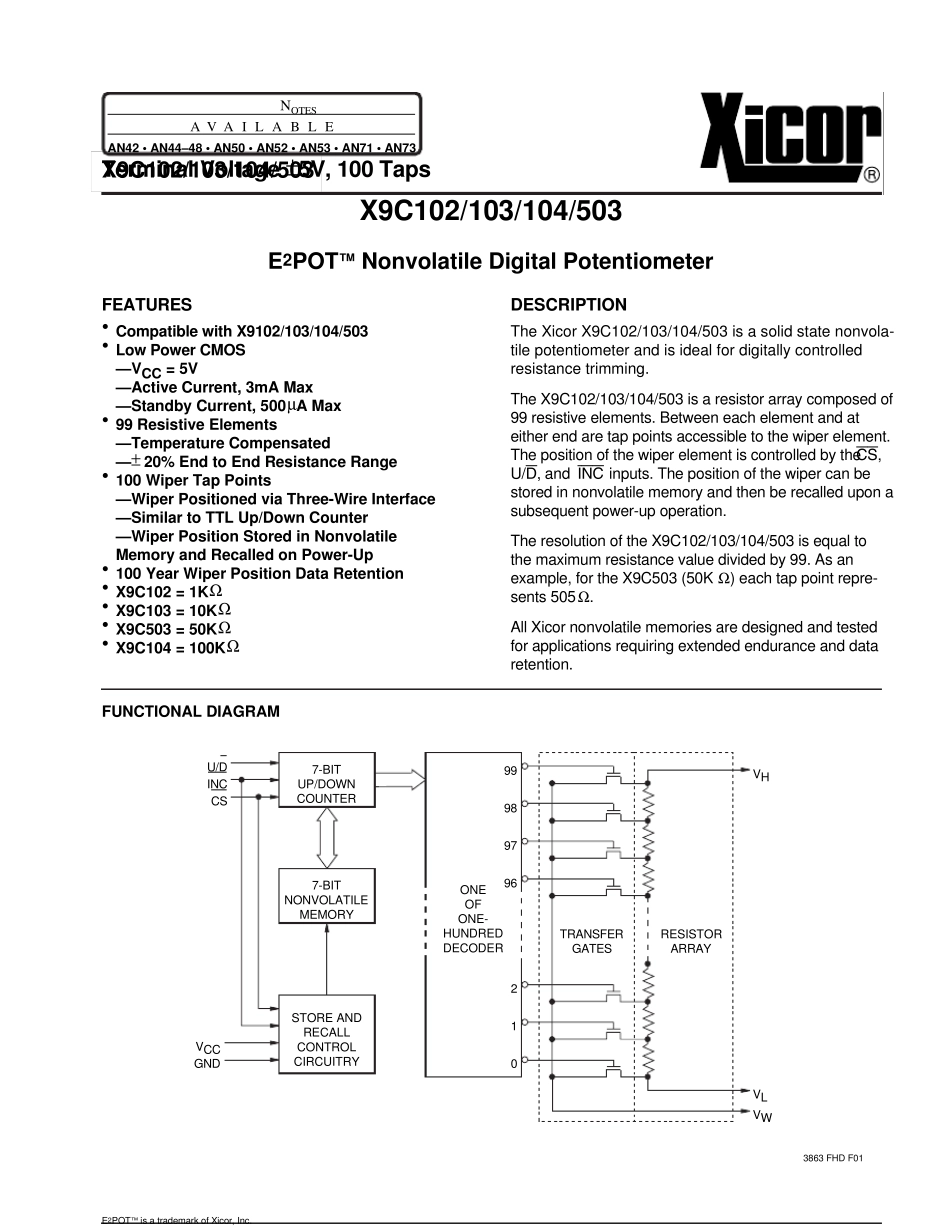 X9C102系列数字电位器_第1页