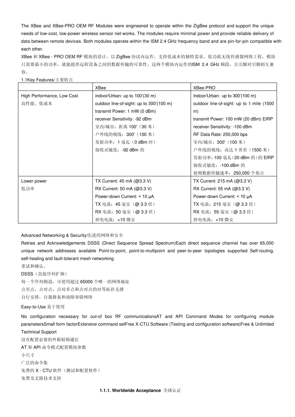 XBEE模块中文说明书_第1页