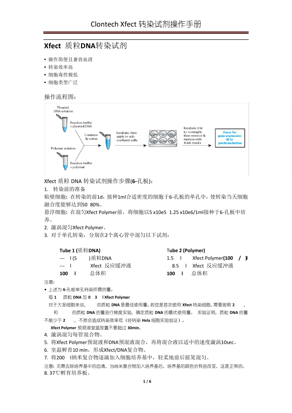 Xfect转染试剂操作中文手册(clontech)_第1页
