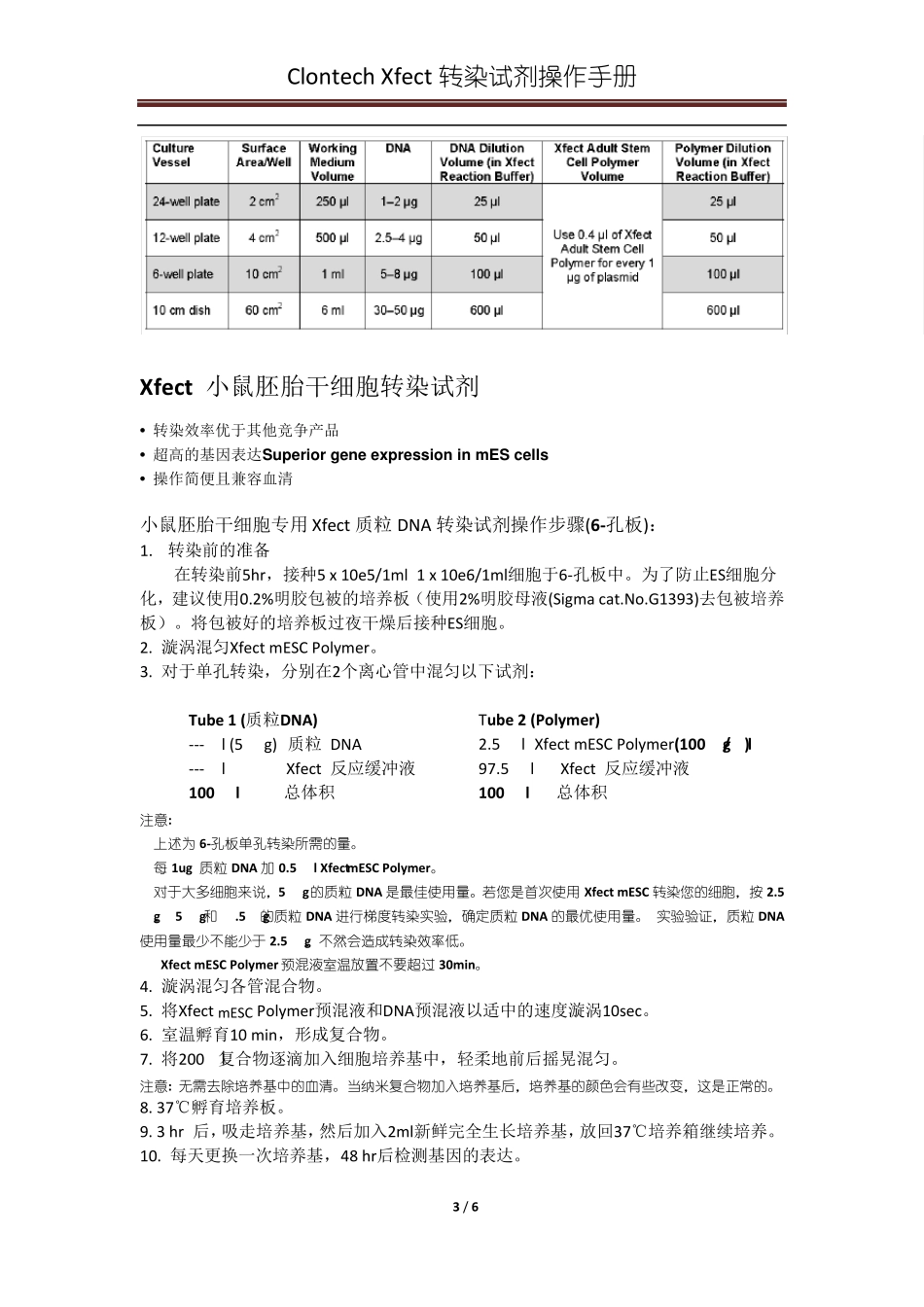 Xfect转染试剂操作中文手册(clontech)_第3页