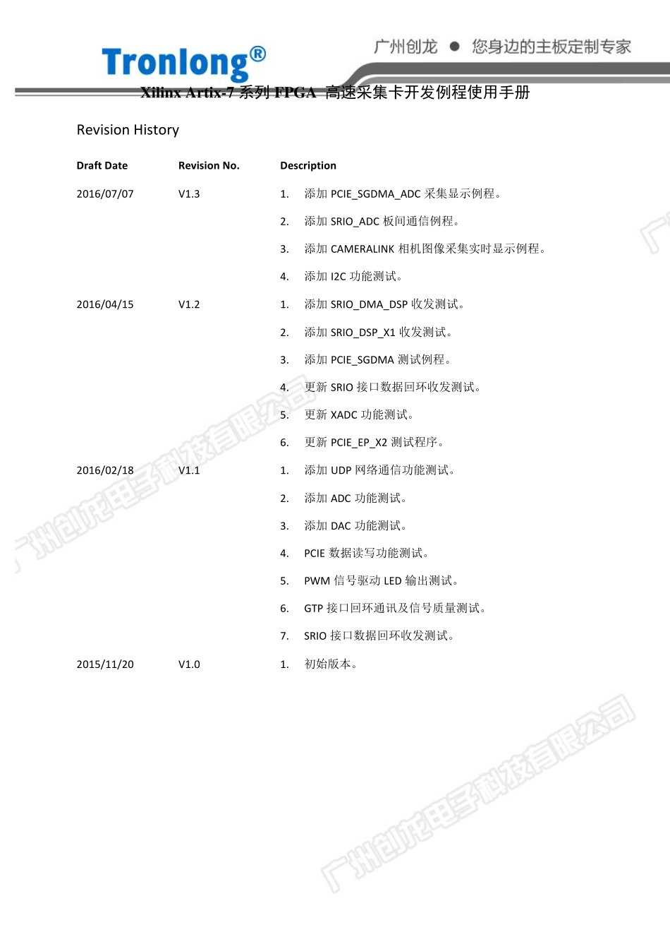 XilinxArtix7系列FPGA高速采集卡开发例程使用手册_第1页