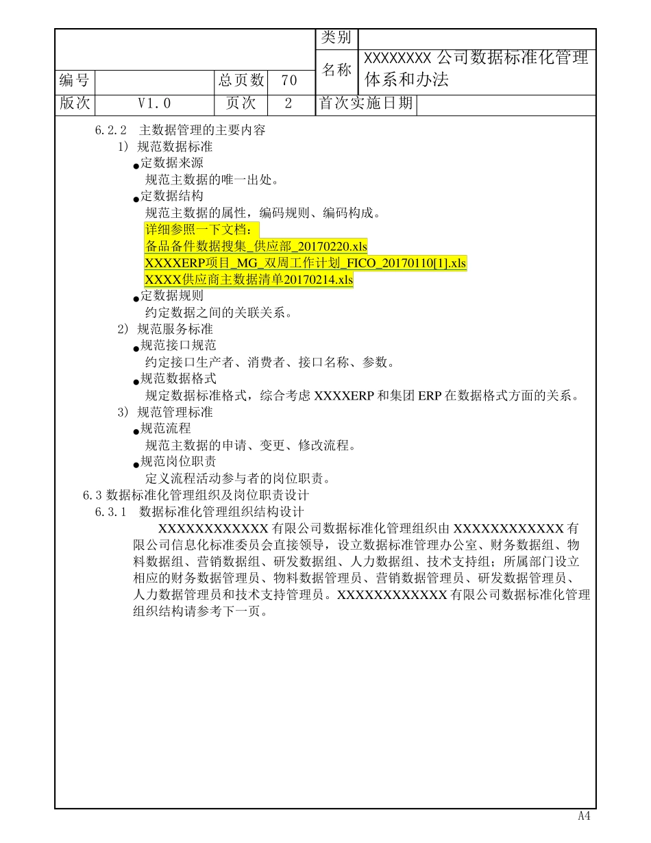 XXXX公司数据标准化管理体系和办法V1.0_第2页