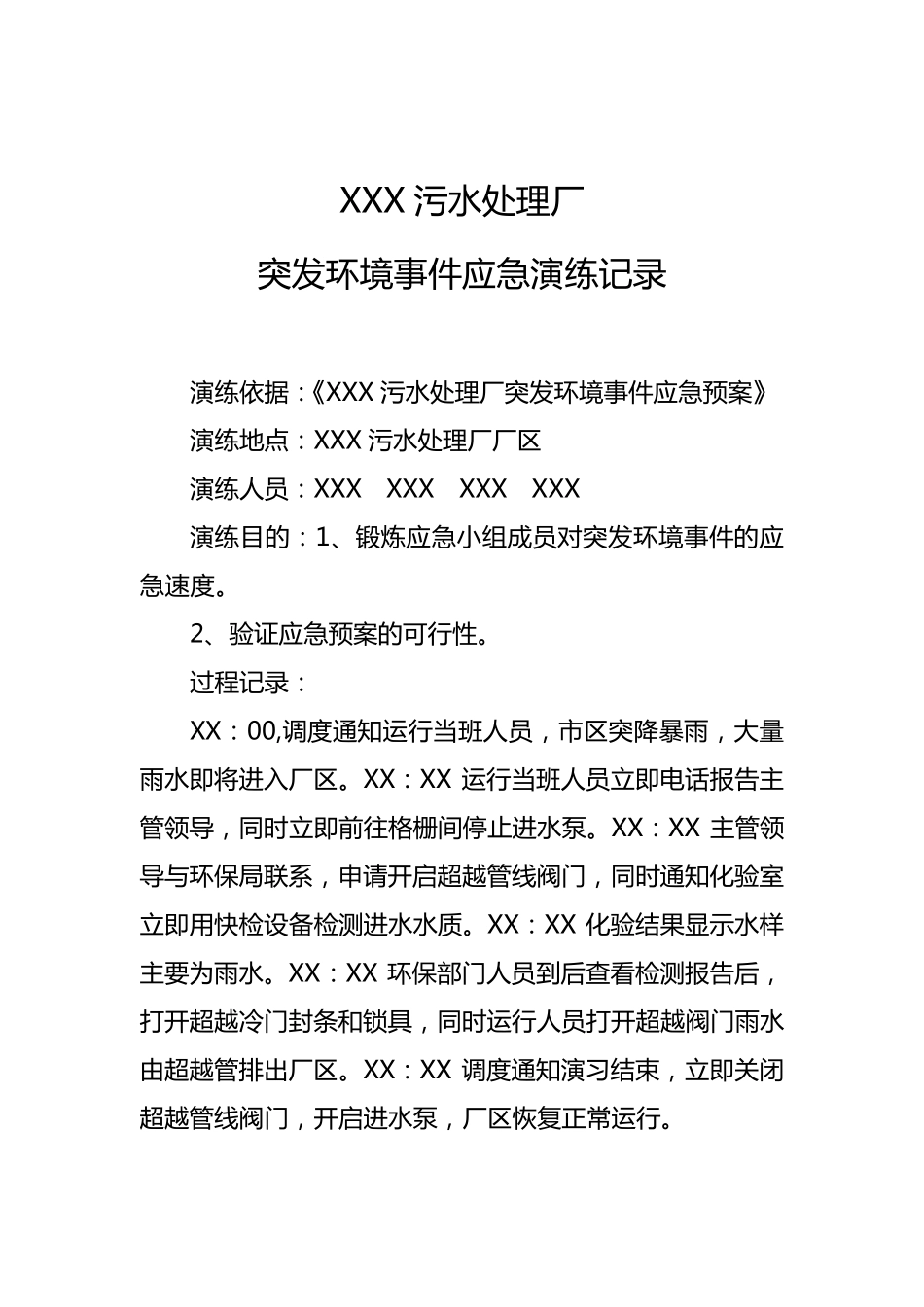XXX污水处理厂应急演练方案记录总结_第2页