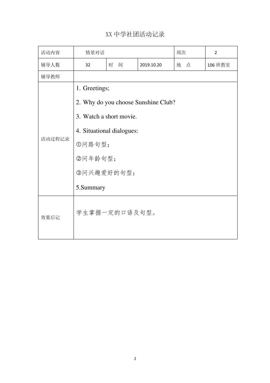 XX中学英语兴趣社团活动活动记录(共8篇)_第2页