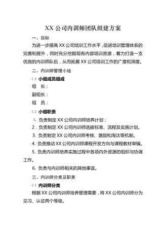 XX公司内训师团队组建方案