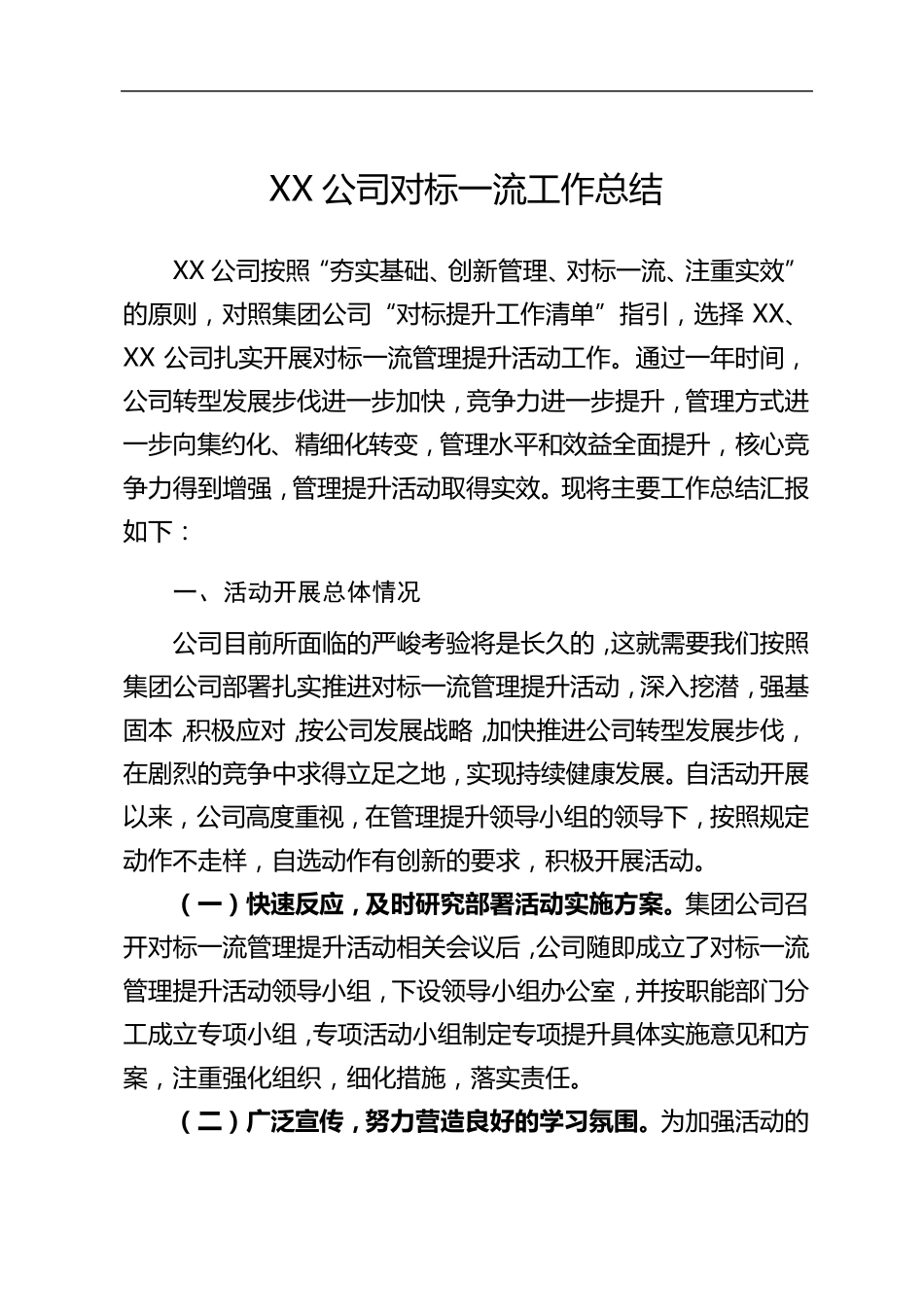 XX公司对标一流工作总结_第1页