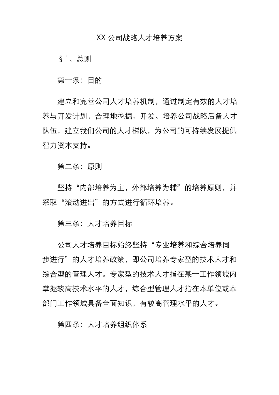 XX公司战略人才培养方案_第1页