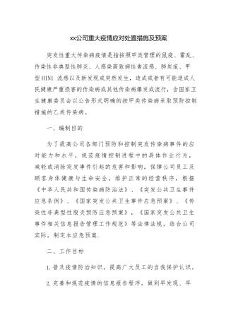 xx公司重大疫情应对处置措施及预案