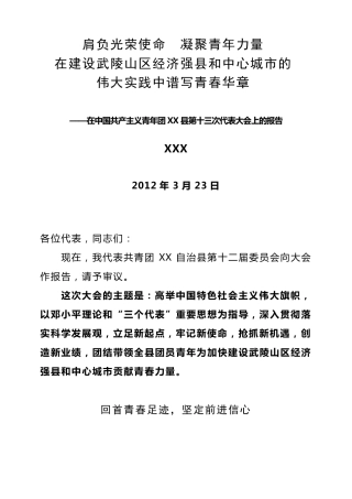 XX县第十三次团代会工作报告
