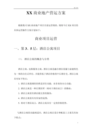 XX商业地产项目运营方案