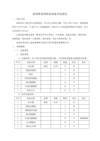 XX家园物业设施设备评估报告