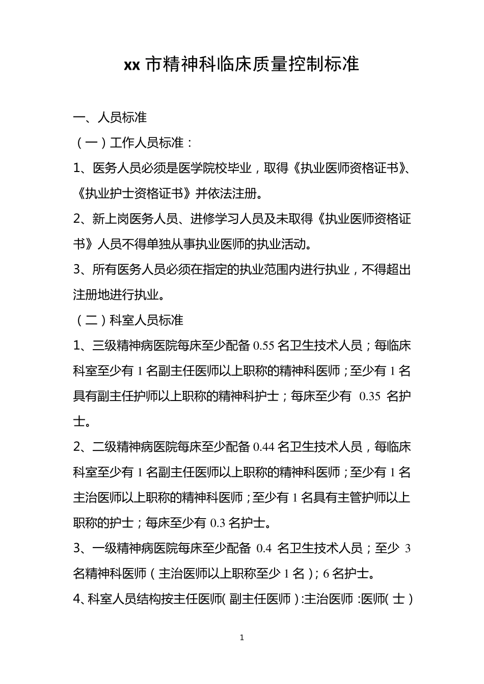 xx市精神科临床质量控制标准_第1页