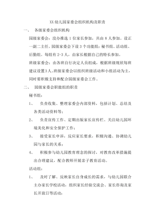 XX幼儿园家委会组织机构及职责