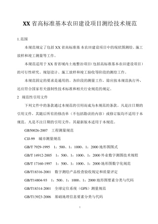 XX省高标准基本农田建设项目测绘技术规范