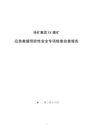 XX矿应急救援预防性安全专项检查自查报告