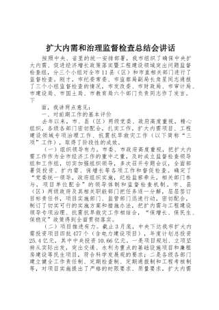 扩大内需和治理监督检查总结会讲话