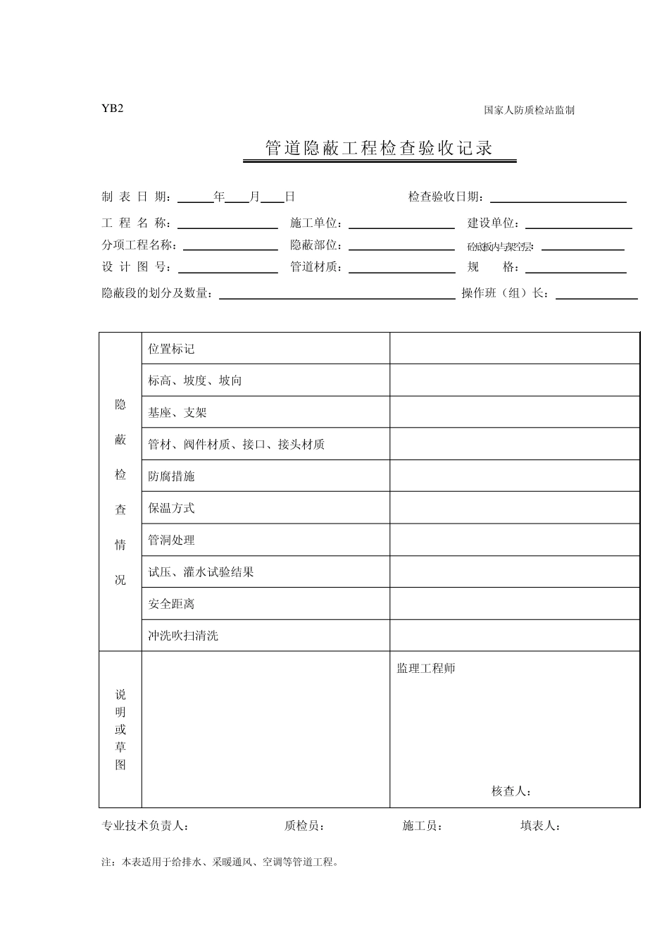 YB2管道隐蔽工程检查验收记录_第1页