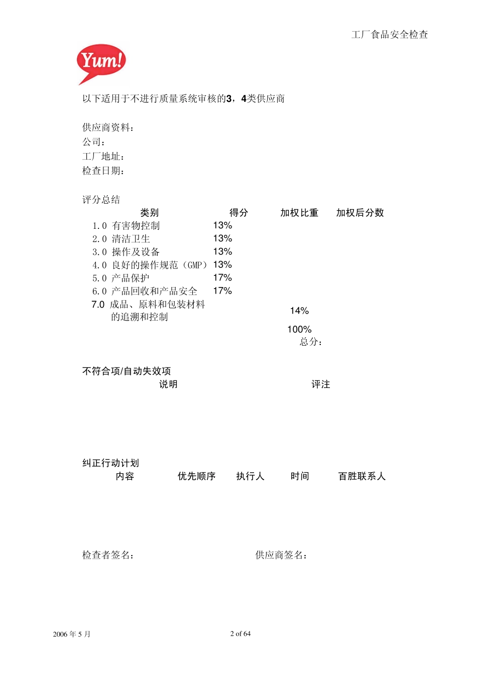 yum工厂食品安全审核(食品类)_第2页