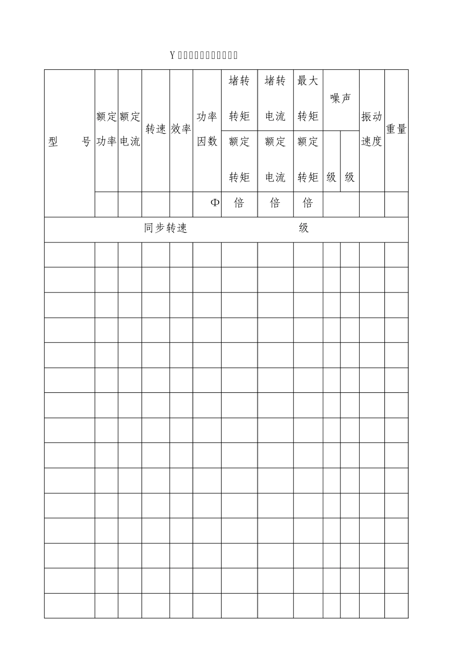 Y系列三相异步电机常用型号对照表_第1页