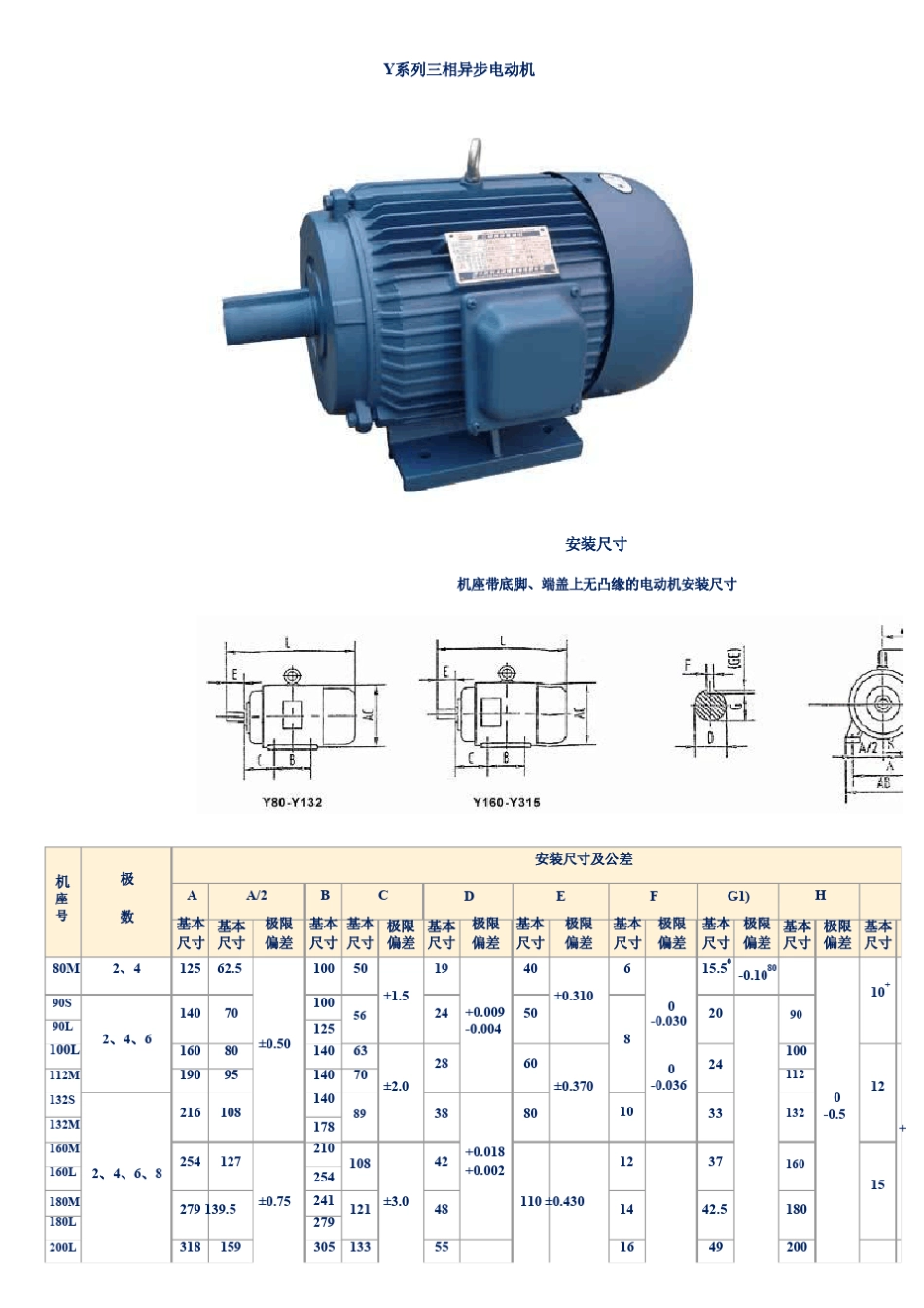 Y系列电机尺寸与功率资料_第1页