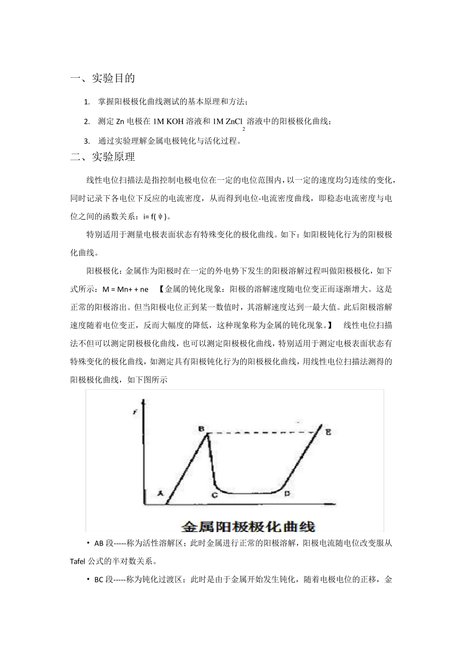 Zn电极阳极极化曲线实验报告_第1页