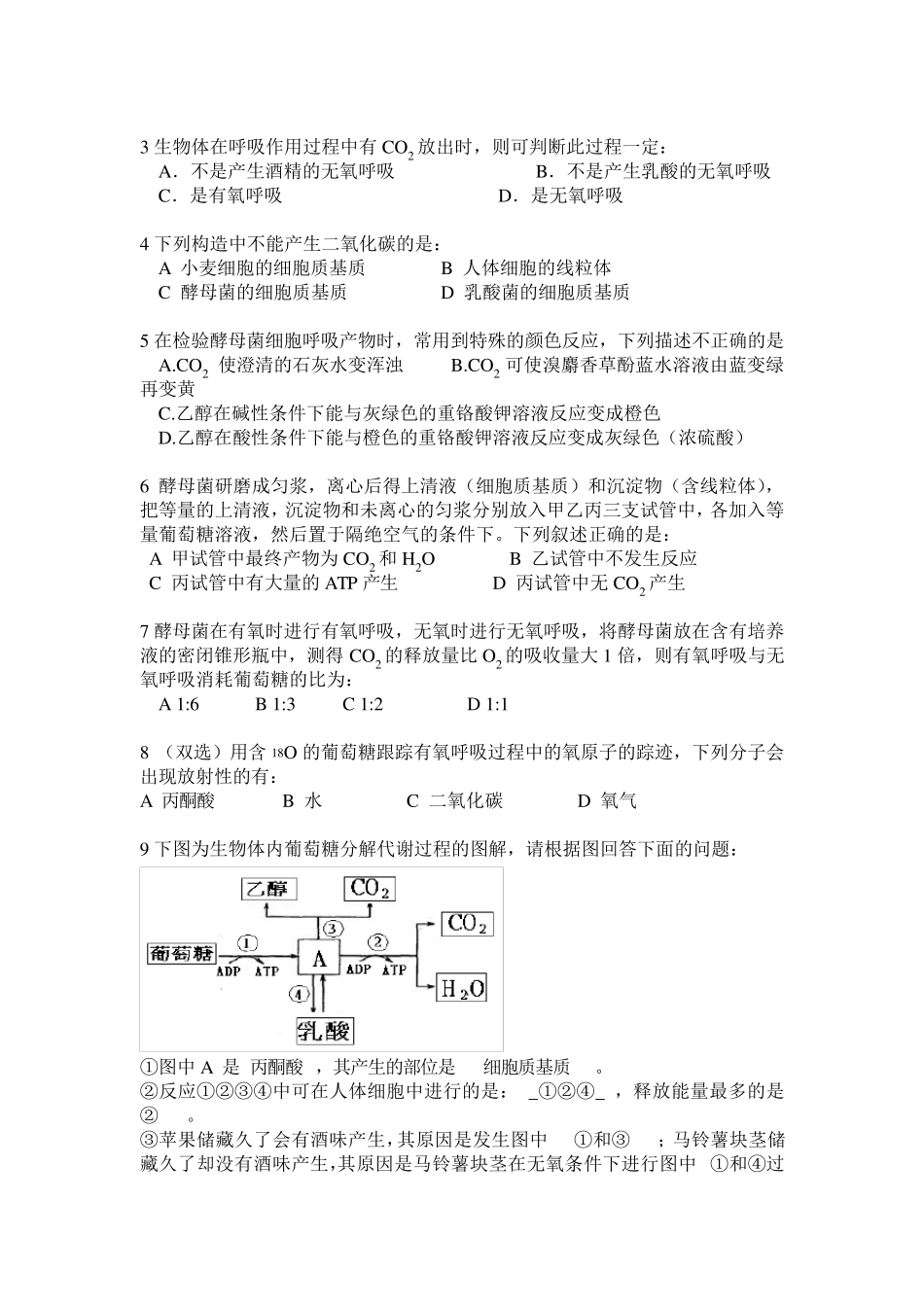 [+详解]高考生物专题细胞呼吸知识点及专题练习(附解析)_第3页