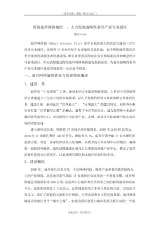 [2012内部交流稿]借鉴迪拜网络城经验,大力发展战略性新兴产业专业园区