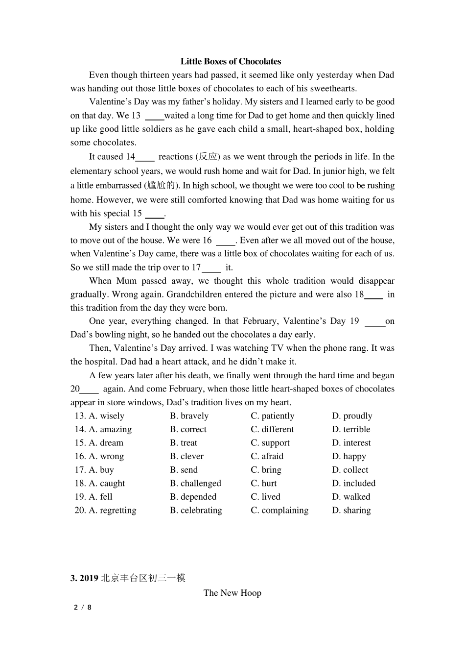 [2019][北京市初三一模英语分类汇编完形填空]_第2页