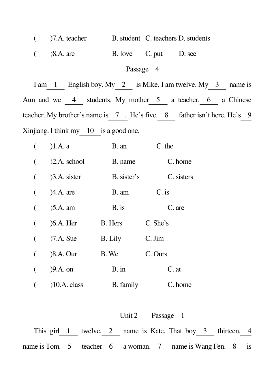 [专项训练]初一英语完形填空训练100篇及答案_第3页