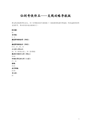 [仙剑奇侠传五]仙剑奇侠传5支线攻略