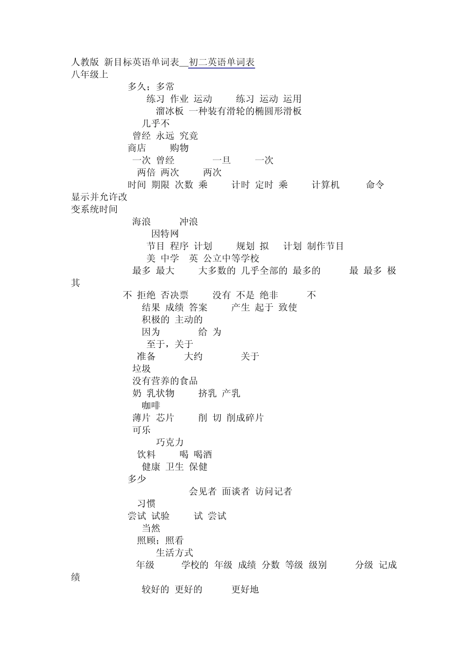[初二英语单词表]人教版_第1页