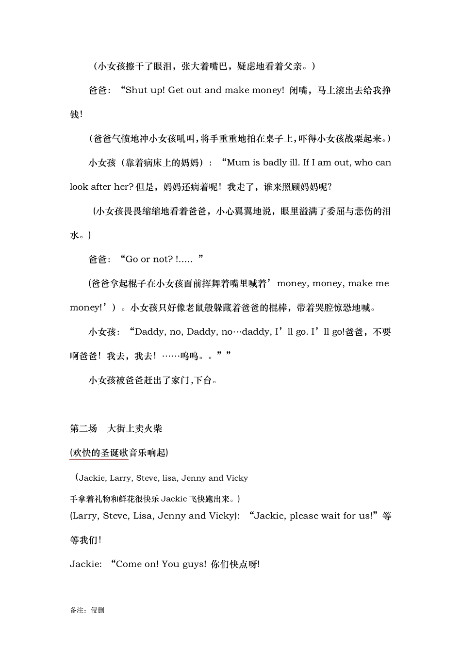 [剧本]剧本《卖火柴的小女孩》英文版(超感人)_第2页