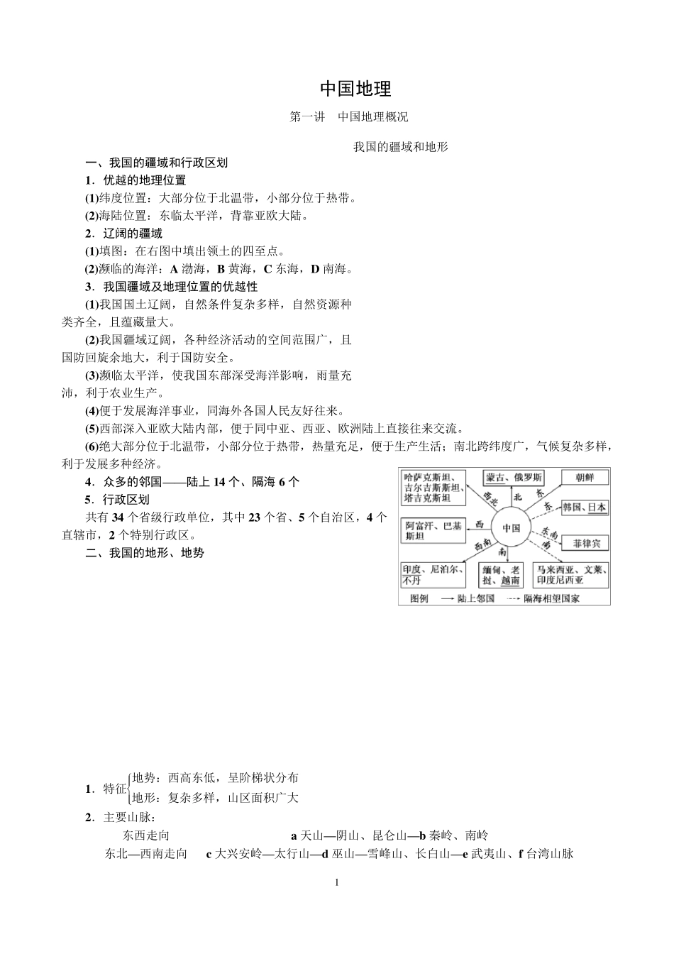 [区域地理]中国地理知识点总结_第1页