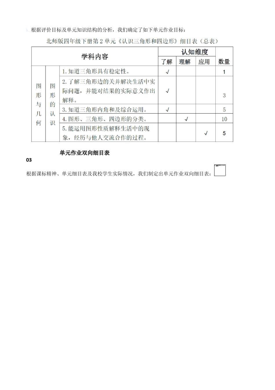[单元作业设计]北师版小学数学四年级下册《认识三角形和四边形》作业设计_第3页