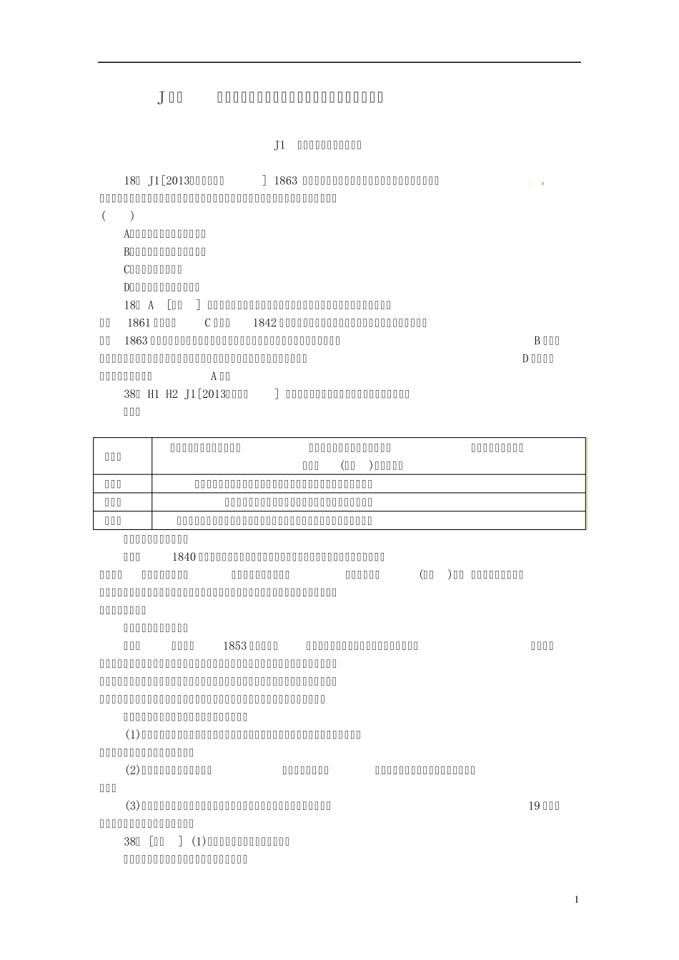 [备战2014]20112013年高考历史J单元近代中国经济结构的变动与资本主义的曲折发展_第1页