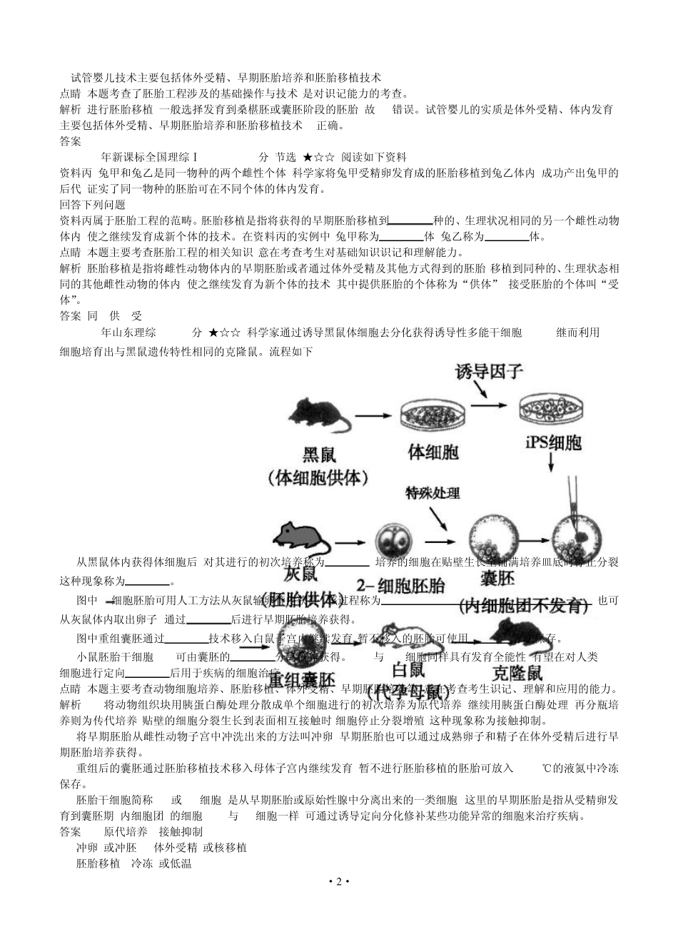 [导与练]2015版高考生物考点分类汇编：专题23胚胎工程(近3年真题+模拟)_第2页